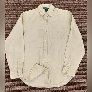Women's Small Petite Natural Linen Lauren Ralph Lauren Vtg Button Down Shirt